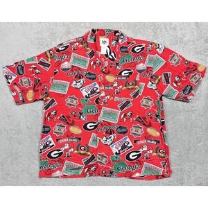 Georgia Bulldogs UGA Shirt Mens Large Lee Sports Red Football Hawaiian Camp VTG